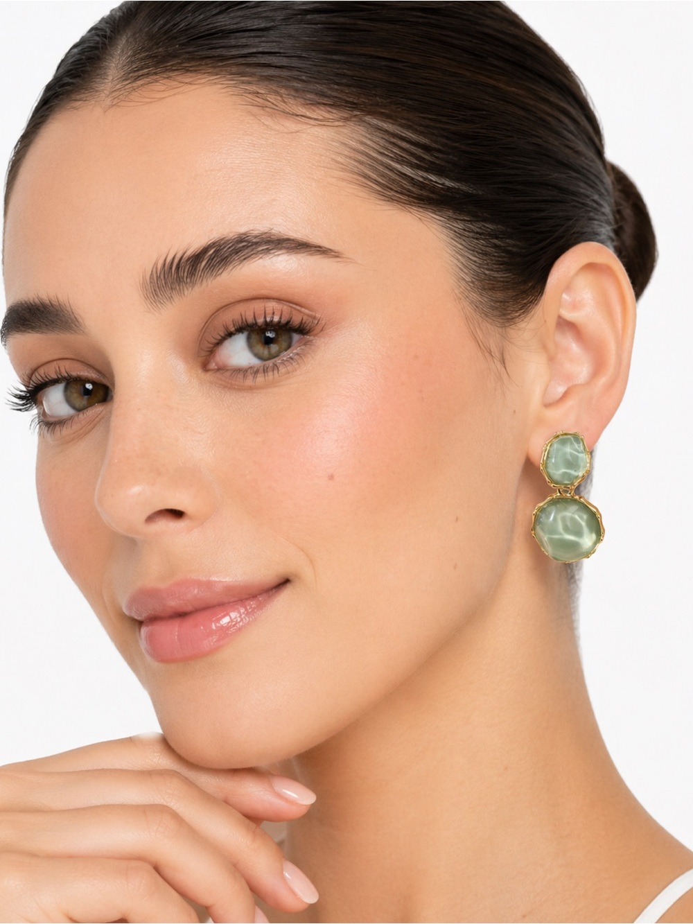 Gold-Tone Green Double Drop Stone Earrings